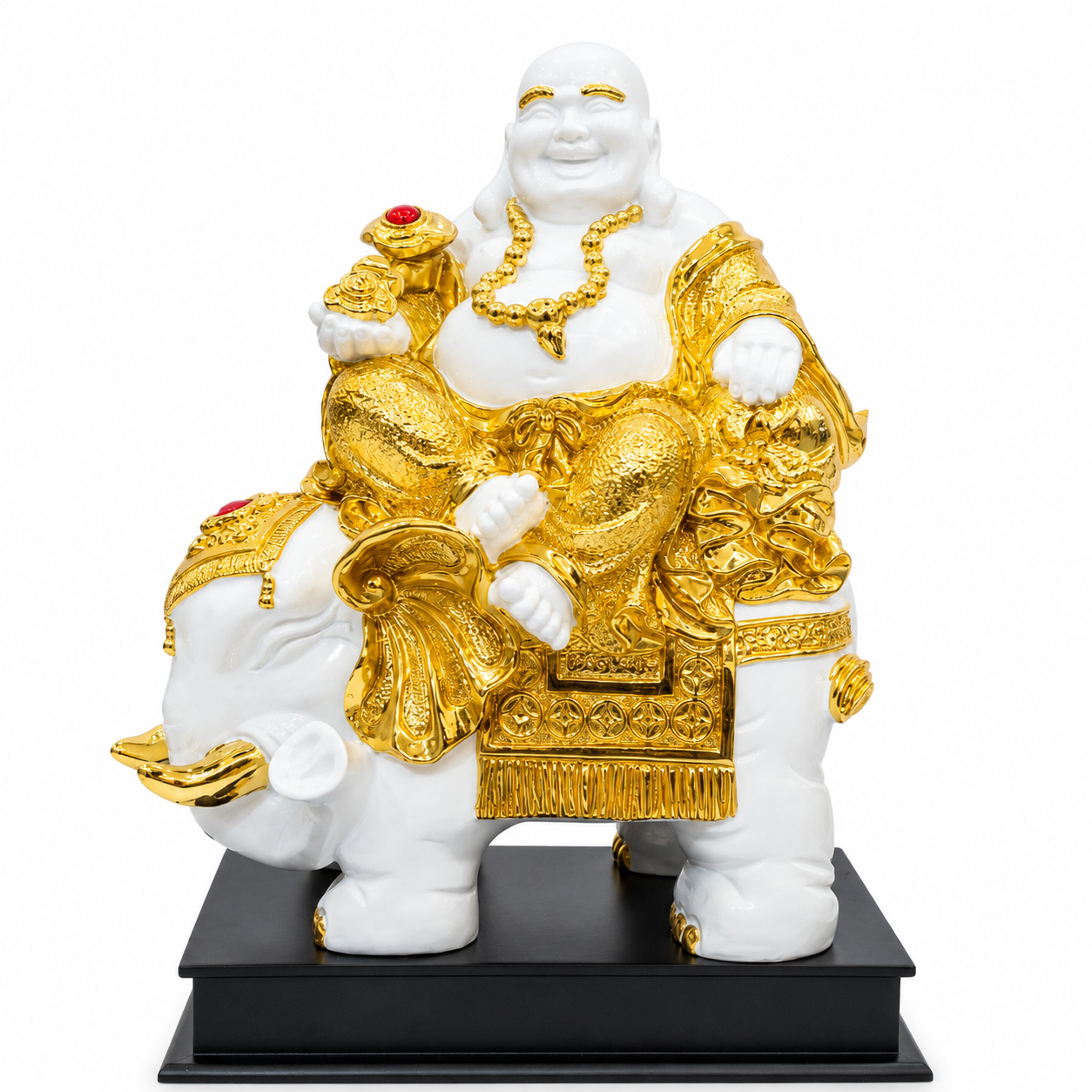 Luxury Gold Marble Finish Laughing Buddha on Elephant