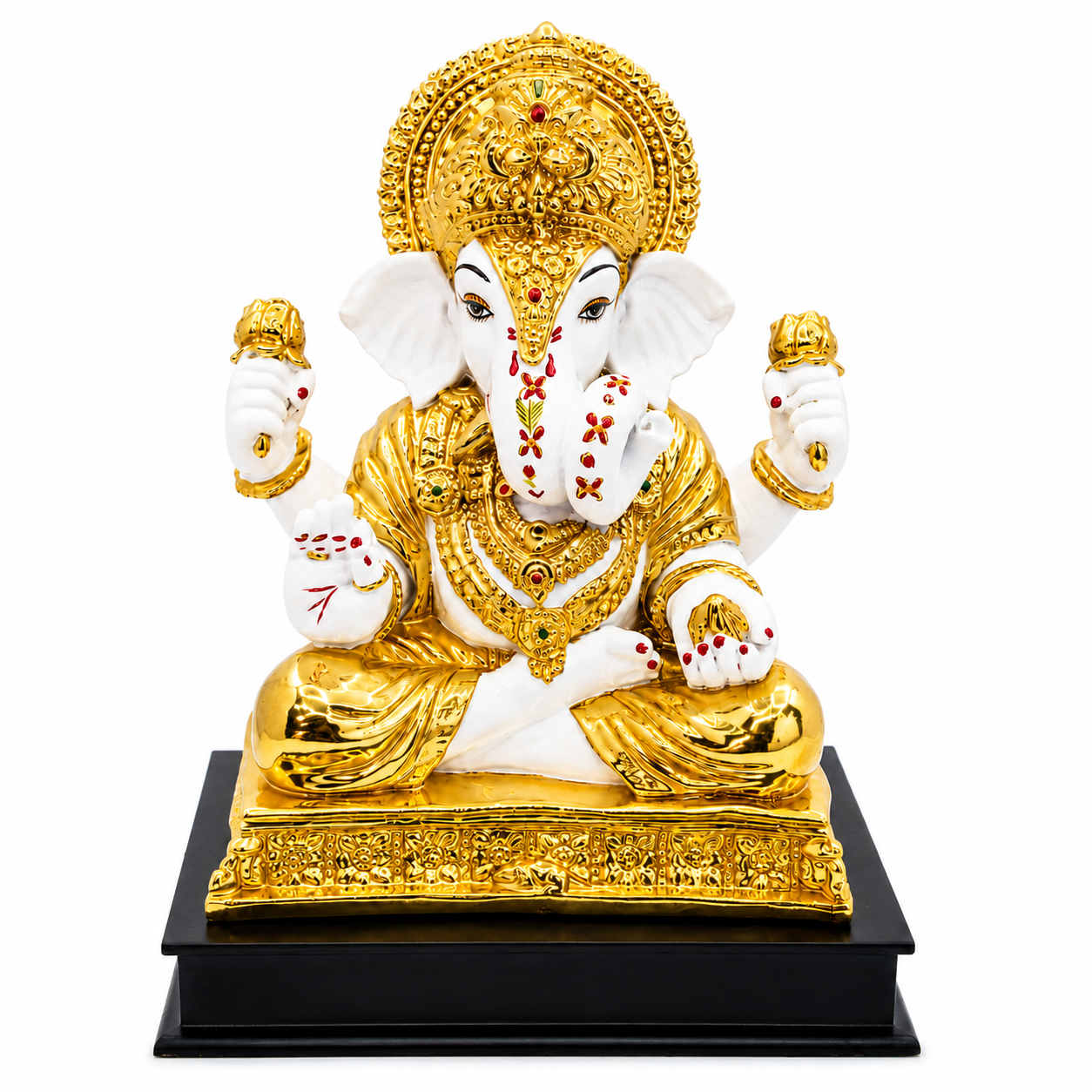 Shubh Labh White & Gold Ganesha Statue for Home, Office & Gifting