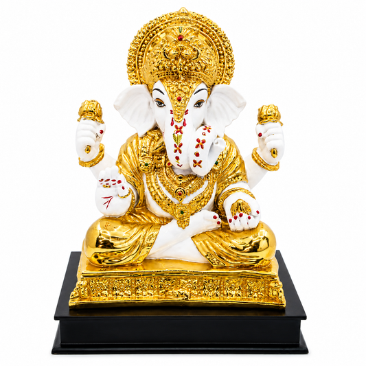 Shubh Labh White & Gold Ganesha Statue for Home, Office & Gifting