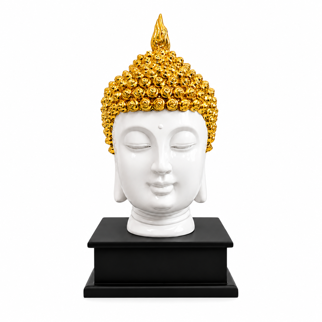 Modern White Buddha Face Showpiece with Gold Detailing – Luxury Home Decor