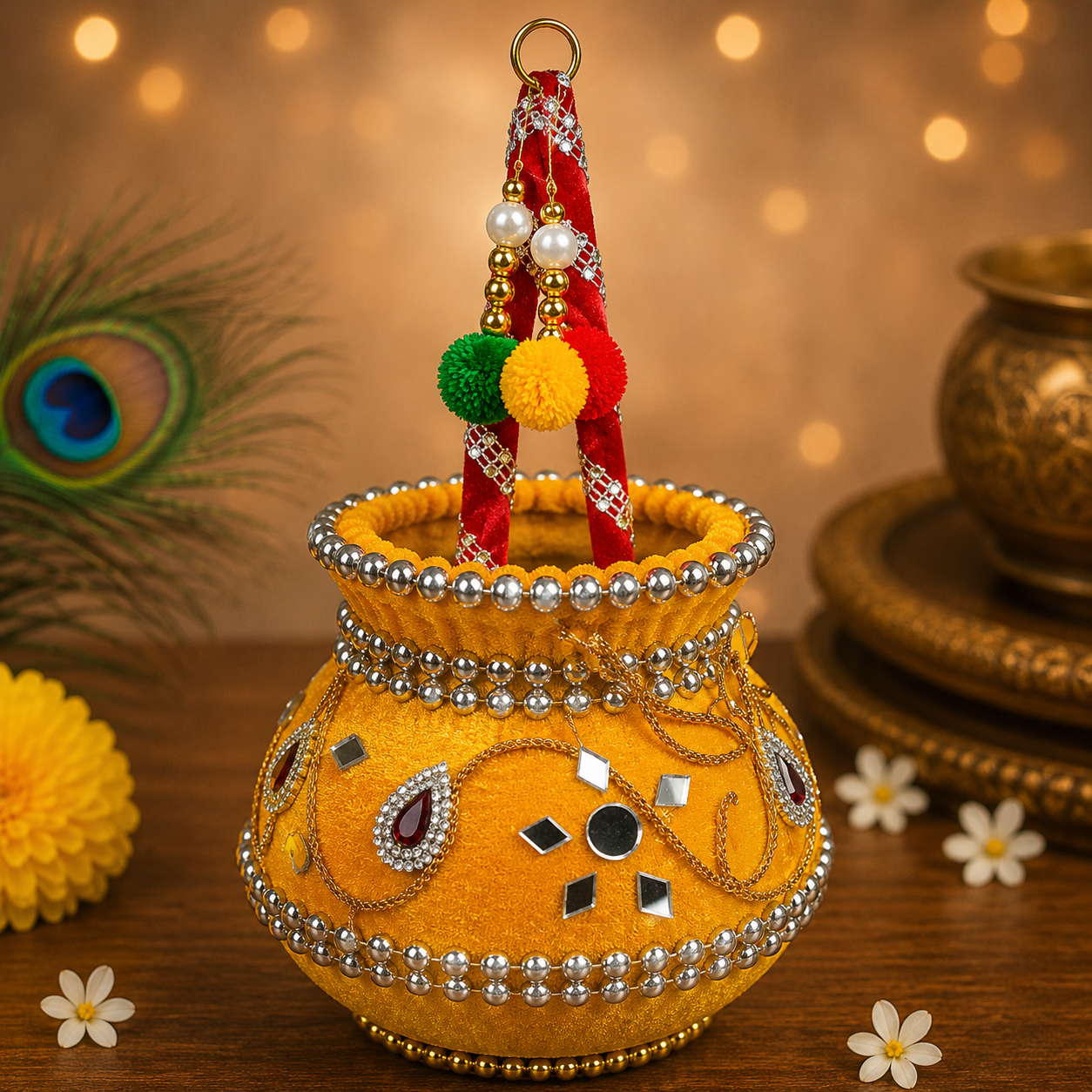 Premium Handcrafted Laddu Gopal Makhan Matki Decor – Janmashtami Festival Decoration (pack of 2 )