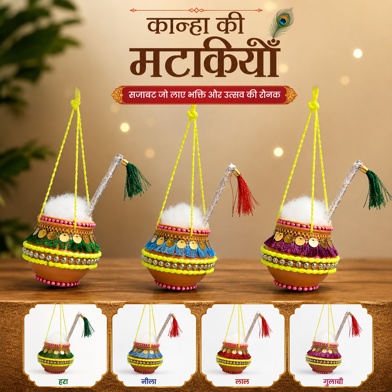 Janmashtami Premium Kanha Matki Hanging Set (Pack of 4)
