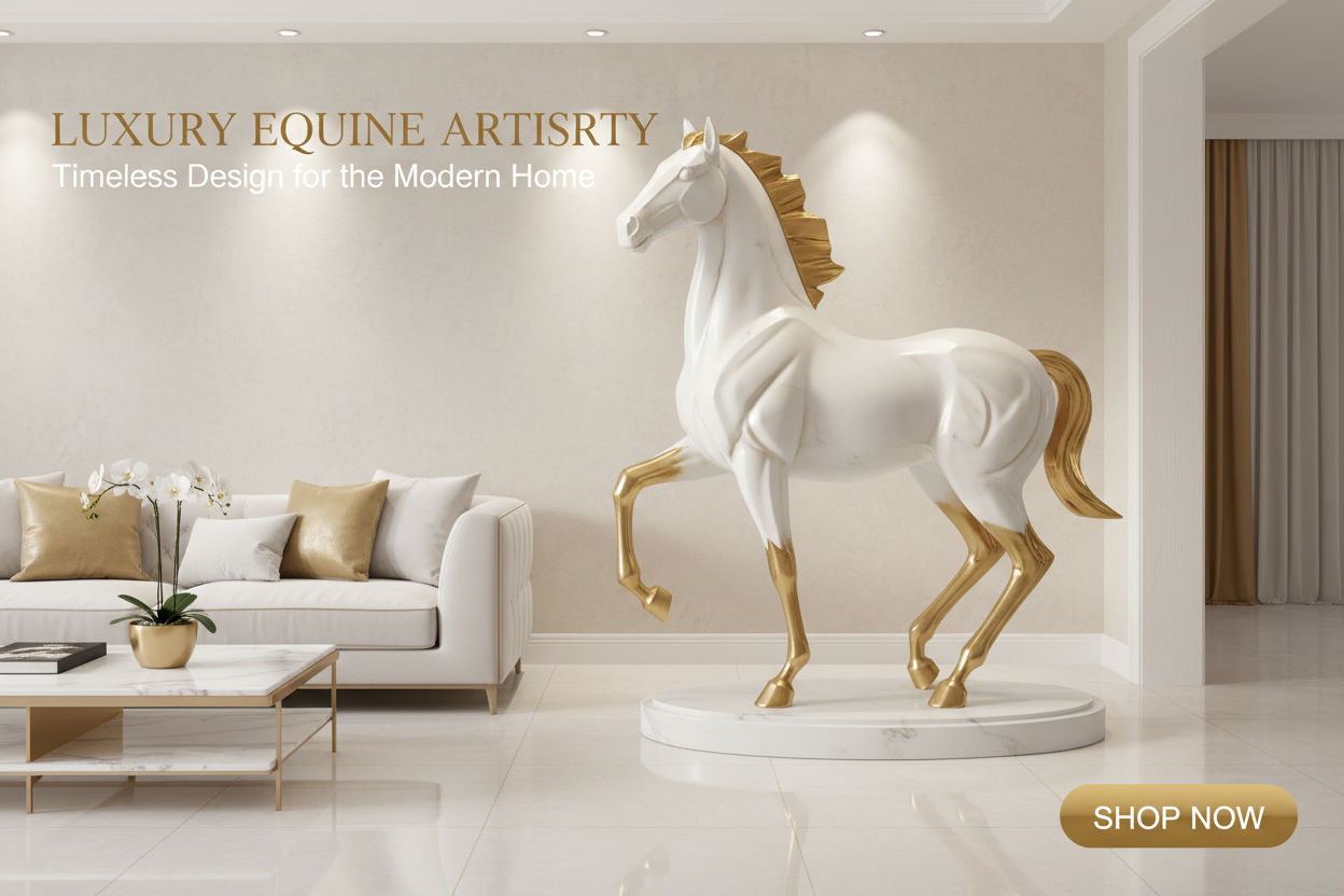 Luxury White and Gold Horse Sculpture Hero Banner